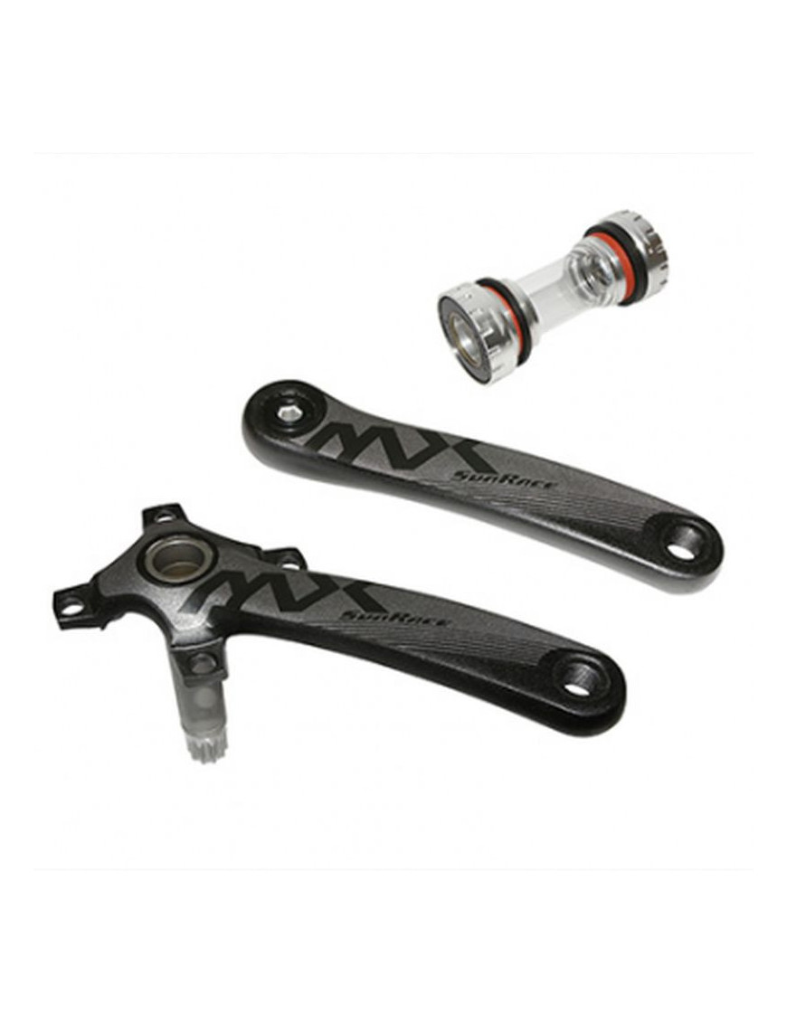 MANIVELLES VTT SUNRACE 11-12V. MX ALU NOIR 175mm AXE INTEGRE POUR MONO DIAM. 96mm (SANS PLATEAU) AVEC CUVETTES (PEDALIER SANS P