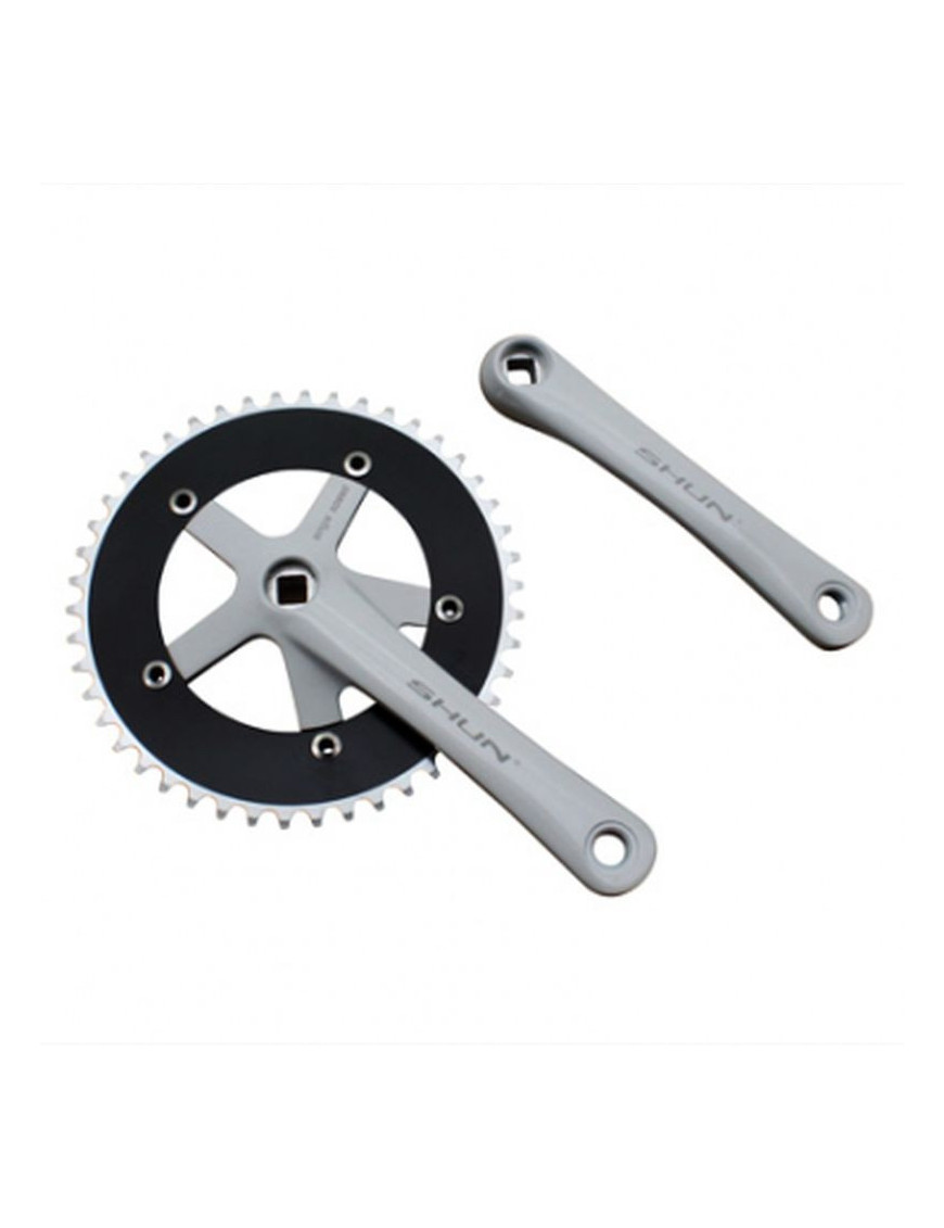 Pédalier ROUTE fixie 3.30 alu blanc 165mm plateau noir 46d. (sing...