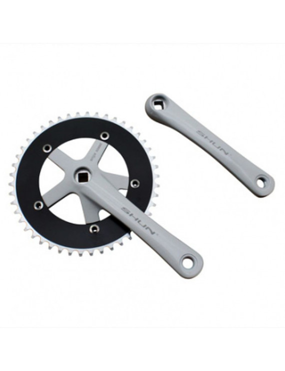 Pédalier ROUTE fixie 3.30 alu blanc 165mm plateau noir 46d. (sing...