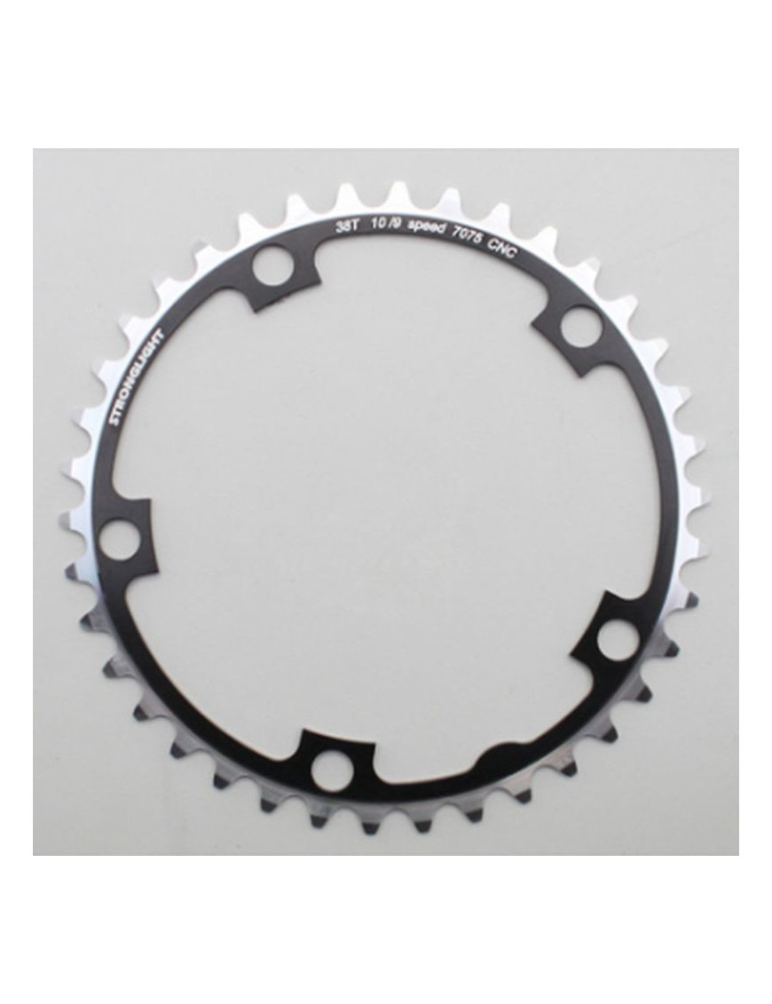 PLATEAU ROUTE 5BRA D.130 STRONGLIGHT 38DTS INTERIEUR NOIR ALU 7075 TYPE SHIMANO  9-10V.