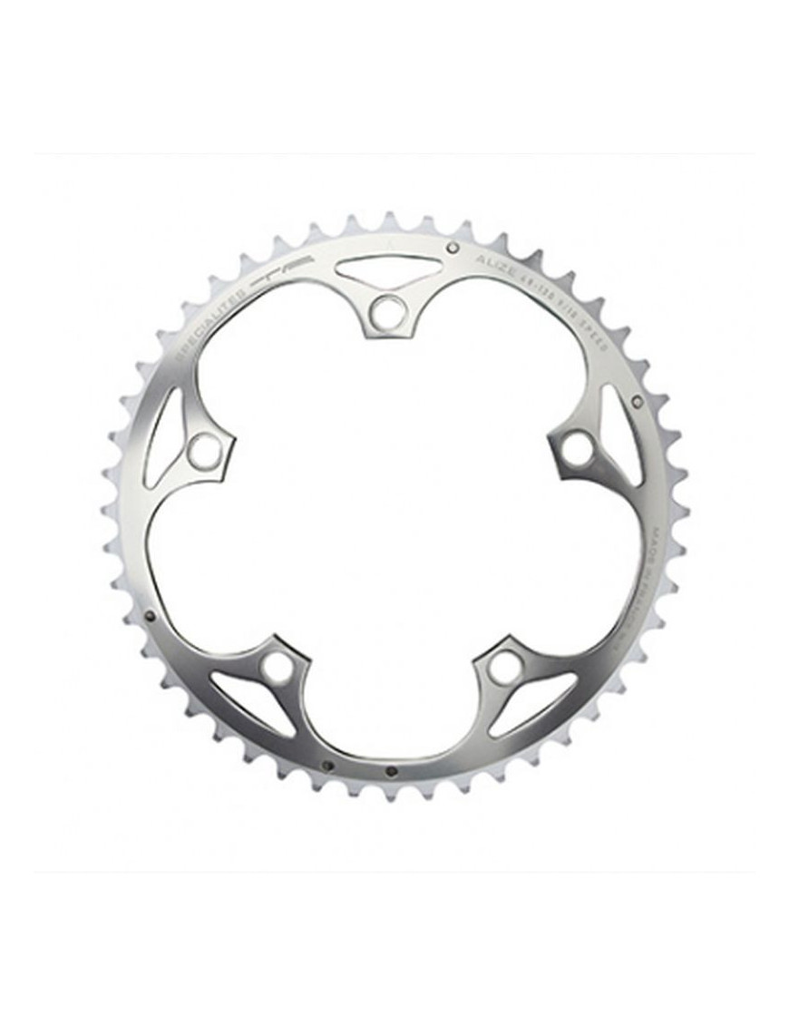 PLATEAU ROUTE 5BRA D.130 TA ALIZE 49DTS EXTERIEUR ARGENT ALU 7075 TYPE SHIMANO 8-9-10V.