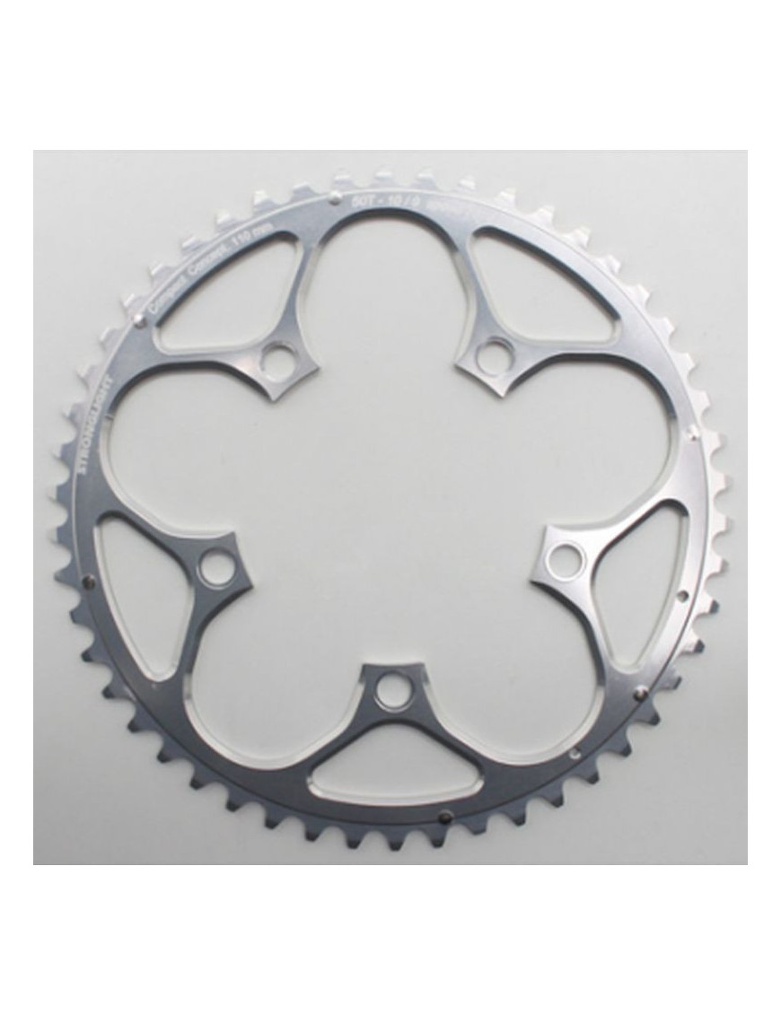 PLATEAU ROUTE 5BRA 50DTS D.110 COMPACT EXTERIEUR ARGENT ALU 7075 STRONGLIGHT TYPE SHIMANO 9-10V.