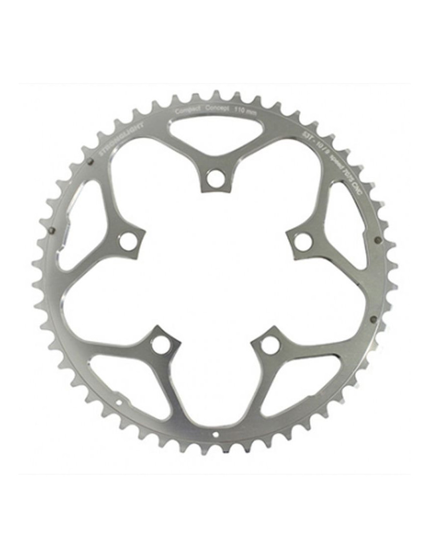 PLATEAU ROUTE 5BRA 53DTS D.110 COMPACT EXTERIEUR ARGENT ALU 7075 STRONGLIGHT TYPE SHIMANO 9-10V.