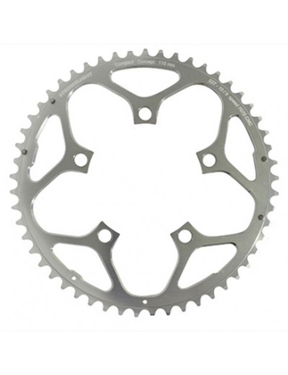 PLATEAU ROUTE 5BRA 53DTS D.110 COMPACT EXTERIEUR ARGENT ALU 7075 STRONGLIGHT TYPE SHIMANO 9-10V.