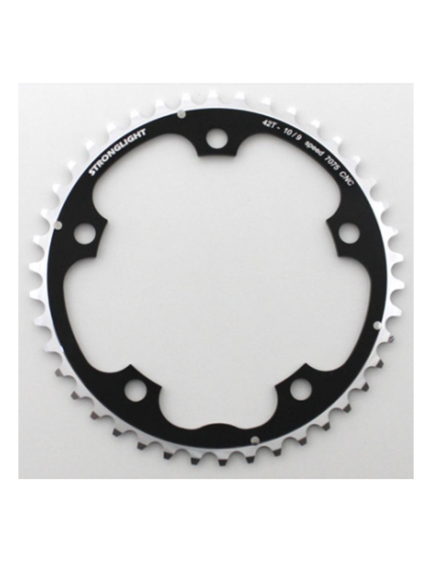 PLATEAU ROUTE 5BRA D.130 STRONGLIGHT 42DTS TRIPLE MILIEU NOIR ALU 7075 TYPE SHIMANO 9-10V.