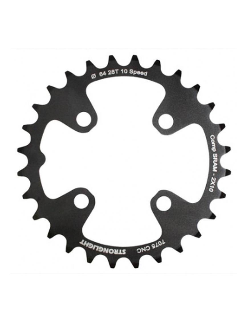 PLATEAU VTT 4BRA D.64 POUR SRAM XO+SHIMANO (SAUF XT-XTR) STRONGLIGHT DOUBLE 28DTS INTERIEUR NOIR NON FILETE 10V. - EPAISSEUR 3.