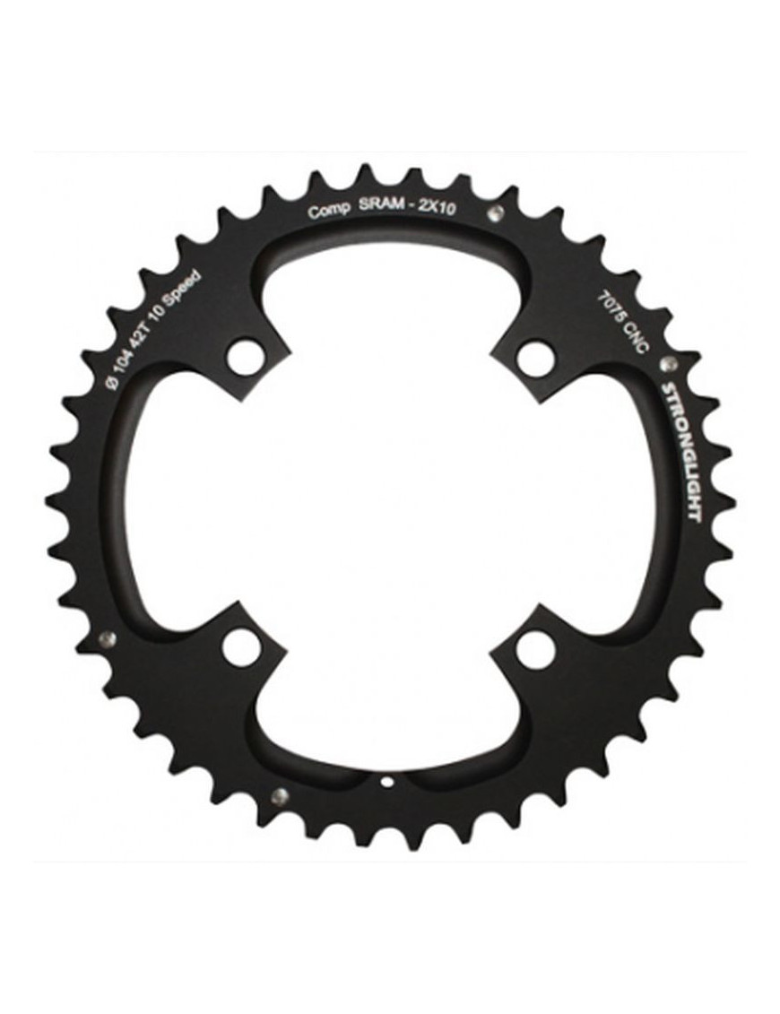 PLATEAU VTT 4BRA D.104 POUR SRAM XO FILETE 10V. STRONGLIGHT DOUBLE 42DTS EXTERIEUR NOIR - EPAISSEUR 5mm FILETE 10V.