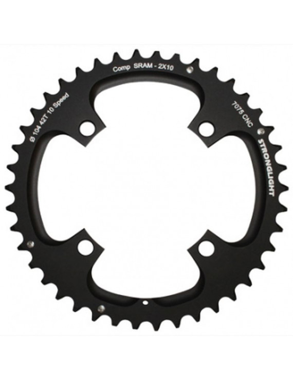 PLATEAU VTT 4BRA D.104 POUR SRAM XO FILETE 10V. STRONGLIGHT DOUBLE 42DTS EXTERIEUR NOIR - EPAISSEUR 5mm FILETE 10V.