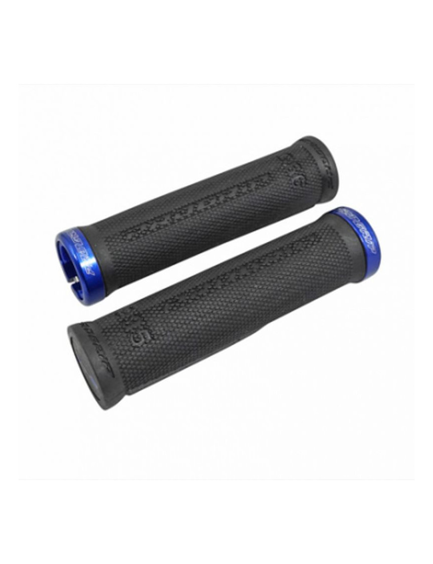 POIGNEE CITY-VTT PROGRIP 995 NOIR AVEC LOCK ON BLEU 130mm (LIVRE AVEC EMBOUTS) (BLISTER)