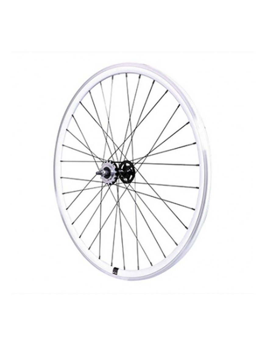 ROUE ROUTE - FIXIE - PISTE P2R 30mm BLANC ARRIERE DOUBLE FILETAGE AVEC PIGNON 16DTS