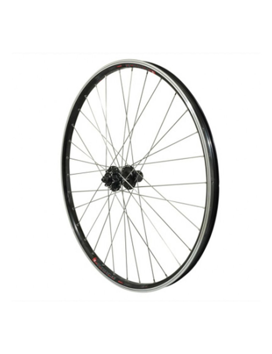 ROUE VTC 700X35 ARRIERE KARGO - VAE - E-BIKE DISC ET V-BRAKE ALU NOIRE DOUBLE PAROI MOYEU SHIMANO M475 DISC 6 TROUS CASSETTE 10