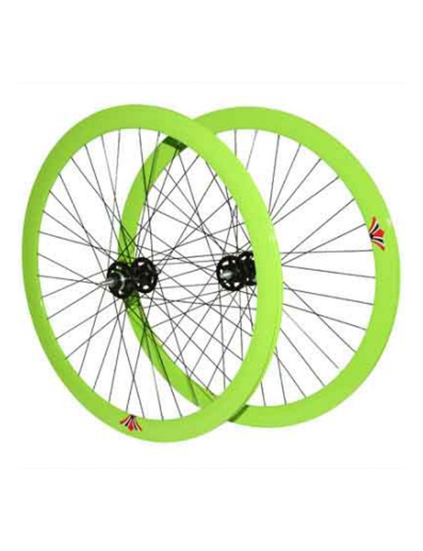 Roues ROUTE / fixie 43mm vert double filetage (avant + arrière)