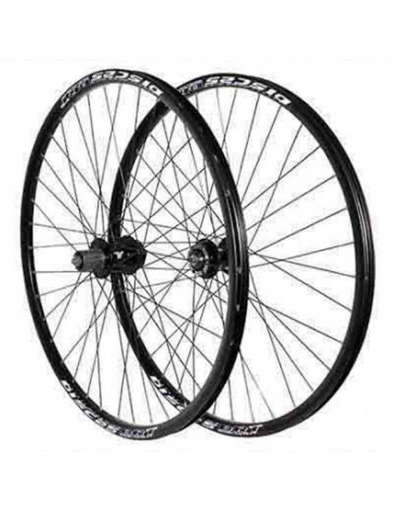 ROUES VTT 27.5" P2R DISC NOIR DOUBLE PAROI MOYEU DISQUE 6TROUS CASSETTE 10-9-8V. RAY. NOIRS (AVANT + ARRIERE) JANTE INTERIEURE 