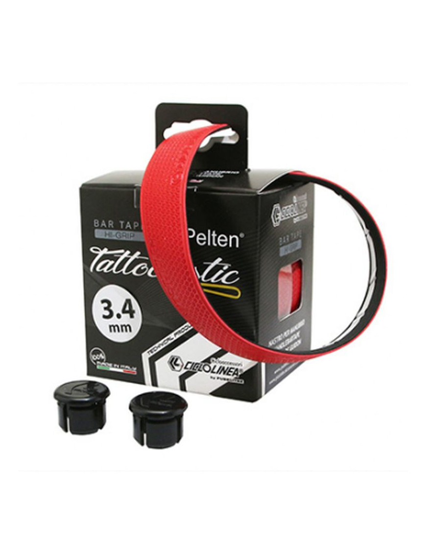 RUBAN DE GUIDON HI GRIP TATOO CONFORT MAX ROUGE 3.4mm AVEC BOUCHONS