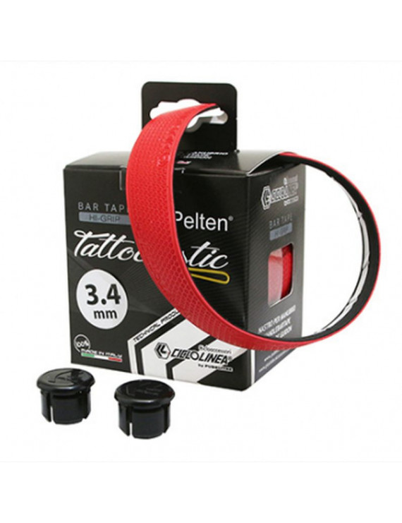 RUBAN DE GUIDON HI GRIP TATOO CONFORT MAX ROUGE 3.4mm AVEC BOUCHONS