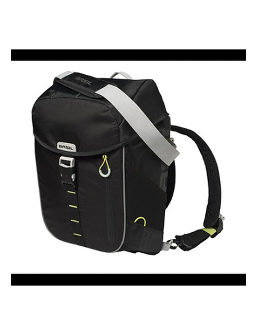 SACOCHE ARRIERE SAC A DOS VELO LATERALE BASIL MILES DAYPACK DROIT-GAUCHE SYSTEME FIXATION HOOK-ON WATERPROOF 17L NOIR LISERET J