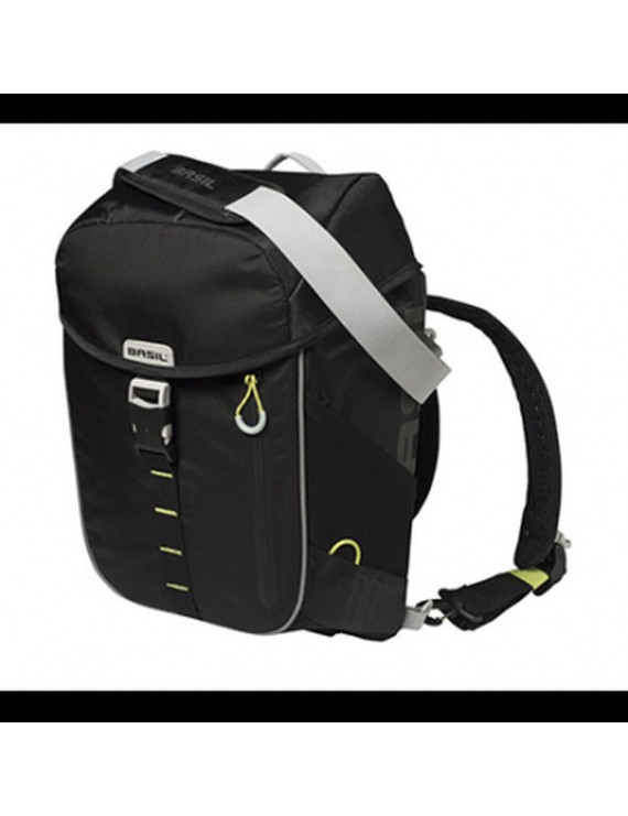 SACOCHE ARRIERE SAC A DOS VELO LATERALE BASIL MILES DAYPACK DROIT-GAUCHE SYSTEME FIXATION HOOK-ON WATERPROOF 17L NOIR LISERET J