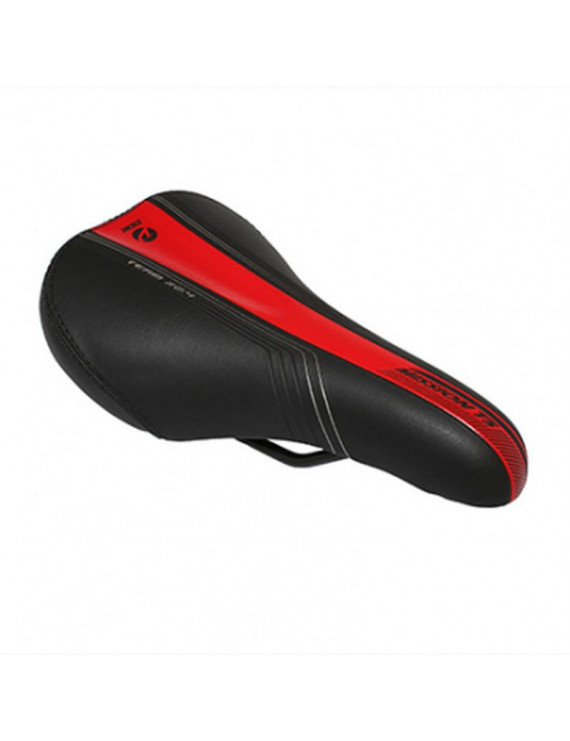 SELLE JUNIOR DDK MISSION NOIR DECO ROUGE-ARGENT 240x160mm RAIL ACIER NOIR