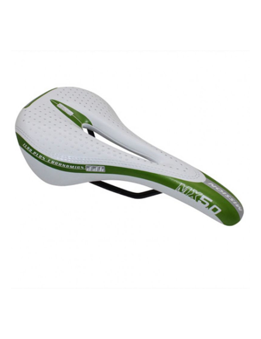 Selle ddk ROUTE/VTT mx 5.0 blanc/vert avec trou central rail acie...