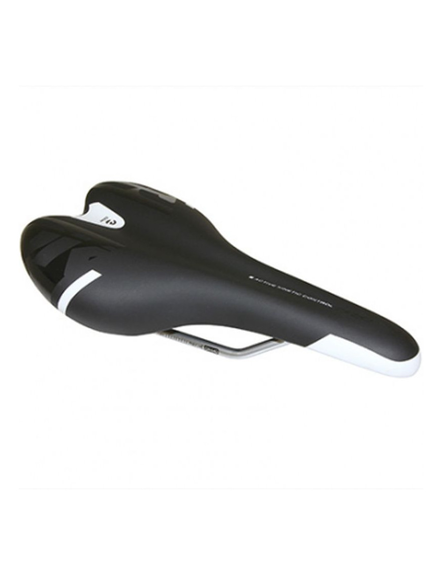 SELLE NEWTON ROUTE-VTT KINETIC NOIR DECO BLANC-NOIR 260x140mm RAIL CROMOLY ARGENT