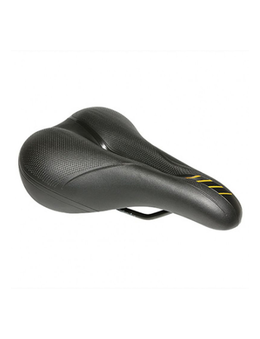 SELLE JUNIOR XINDA VTT CONFORT XD803 NOIR DECO ORANGE 250x165mm AVEC TROU CENTRAL RAIL ACIER NOIR