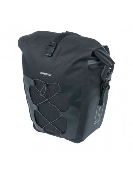 SACOCHE ARRIERE VELO LATERALE BASIL NAVIGATOR CYCLOTOURISTE WATERPROOF 25-31L NOIR FIXATION HOOK ON SUR PORTE BAGAGE (32x15x37c