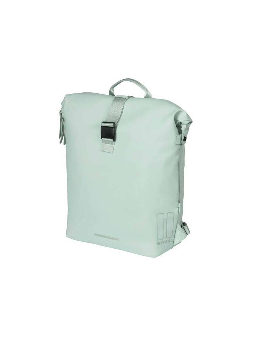 SACOCHE ARRIERE SAC A DOS VELO LATERALE BASIL SOHO 17L VERT PASTEL FIXATION PORTE BAGAGE CROCHET HOOK (31x14x37cm) AVEC ECLAIRA