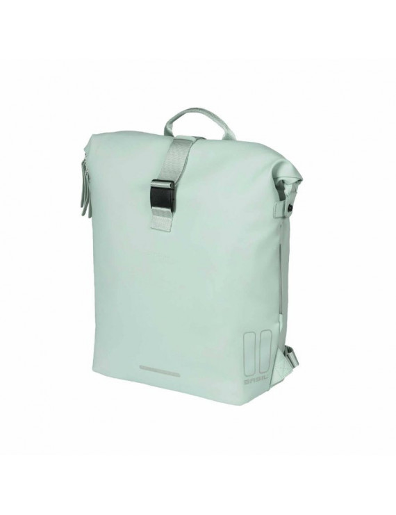 SACOCHE ARRIERE SAC A DOS VELO LATERALE BASIL SOHO 17L VERT PASTEL FIXATION PORTE BAGAGE CROCHET HOOK (31x14x37cm) AVEC ECLAIRA