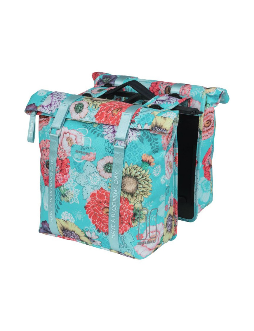 SACOCHE AR VELO DOUBLE BASIL BLOOM FIELD 28-35L BLEU CLAIR FIXATION CROCHET-RESSORT (30x15x33cm)