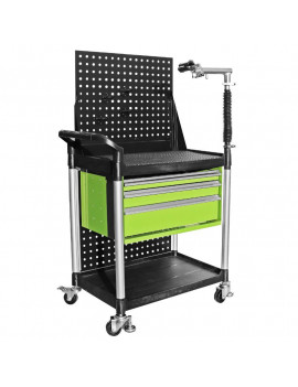SERVANTE ATELIER 3 TIROIRS SUR ROULETTES VERTE AVEC BRAS REPARATION VELO (L 850 x l 480 x h 950mm)
