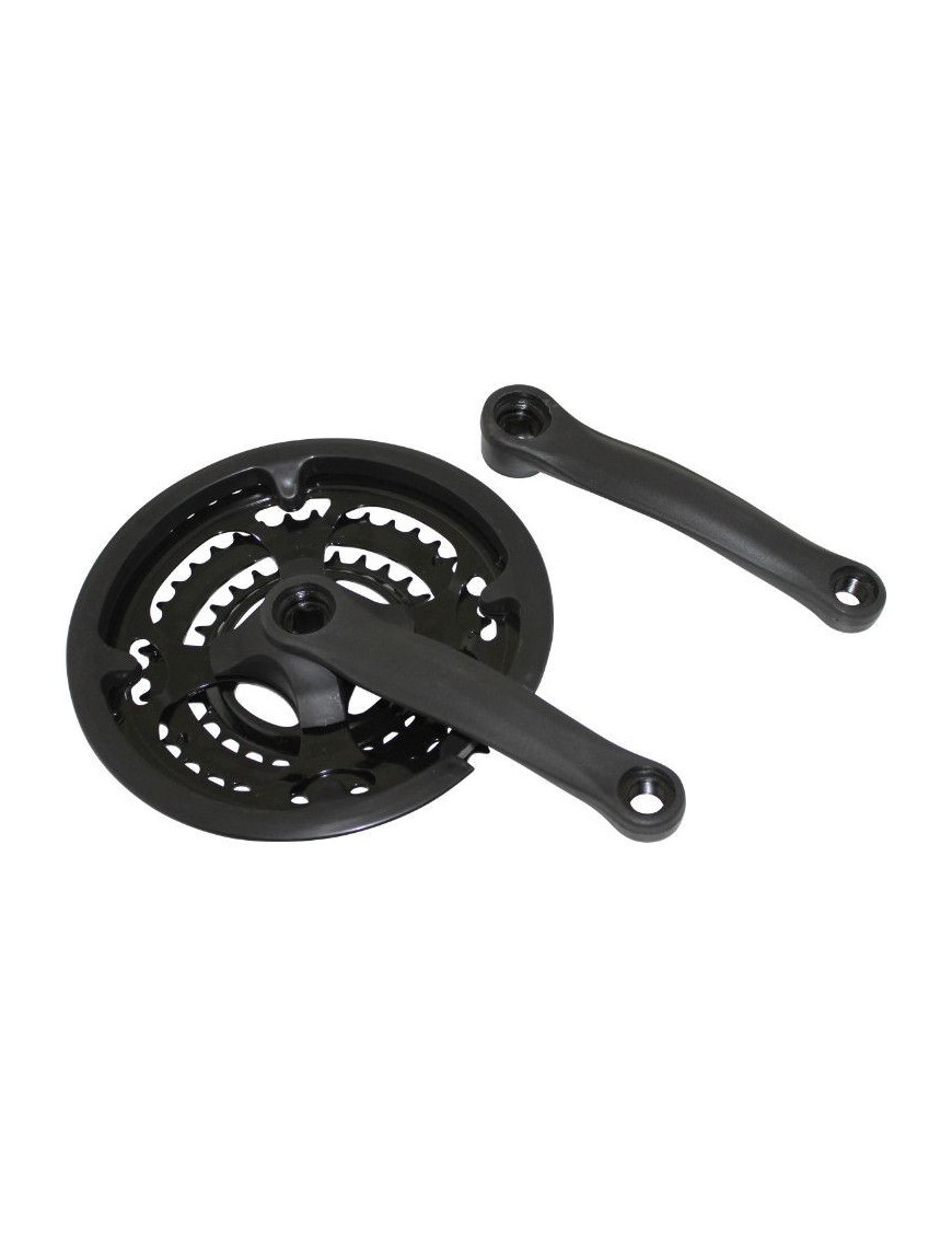 PEDALIER VTT P2R 7-8V. ACIER NOIR 170mm 48-38-28 AVEC PARE-CHAINE (BOITIER 122mm)