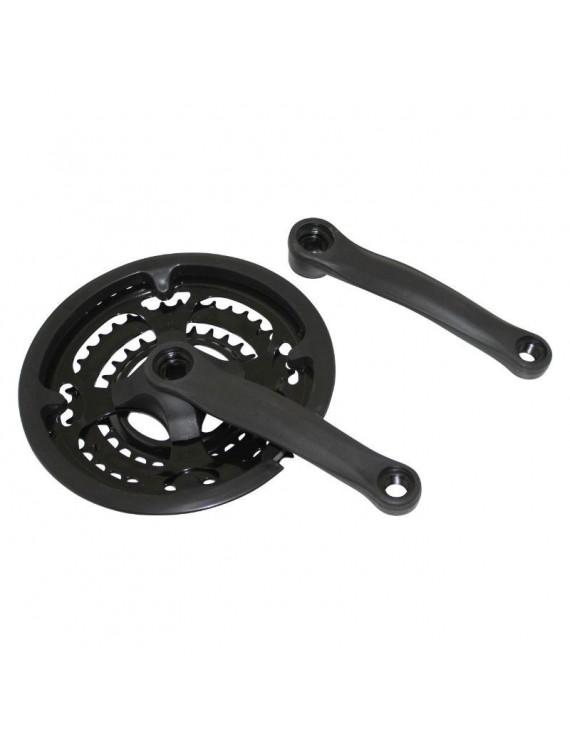 PEDALIER VTT P2R 7-8V. ACIER NOIR 170mm 48-38-28 AVEC PARE-CHAINE (BOITIER 122mm)