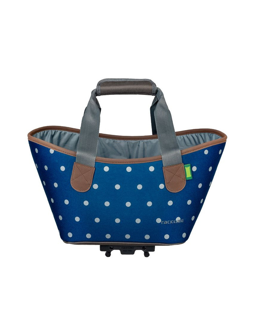 PANIER-SAC A MAIN VELO RACKTIME AGNETHA BLEU POIS FIXATION PORTE BAGAGE (L 34cm x L 26cm x h 37cm)  - COMPATIBLE SYSTEME RACKTI