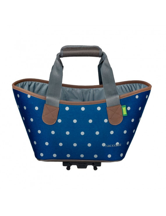 PANIER-SAC A MAIN VELO RACKTIME AGNETHA BLEU POIS FIXATION PORTE BAGAGE (L 34cm x L 26cm x h 37cm)  - COMPATIBLE SYSTEME RACKTI