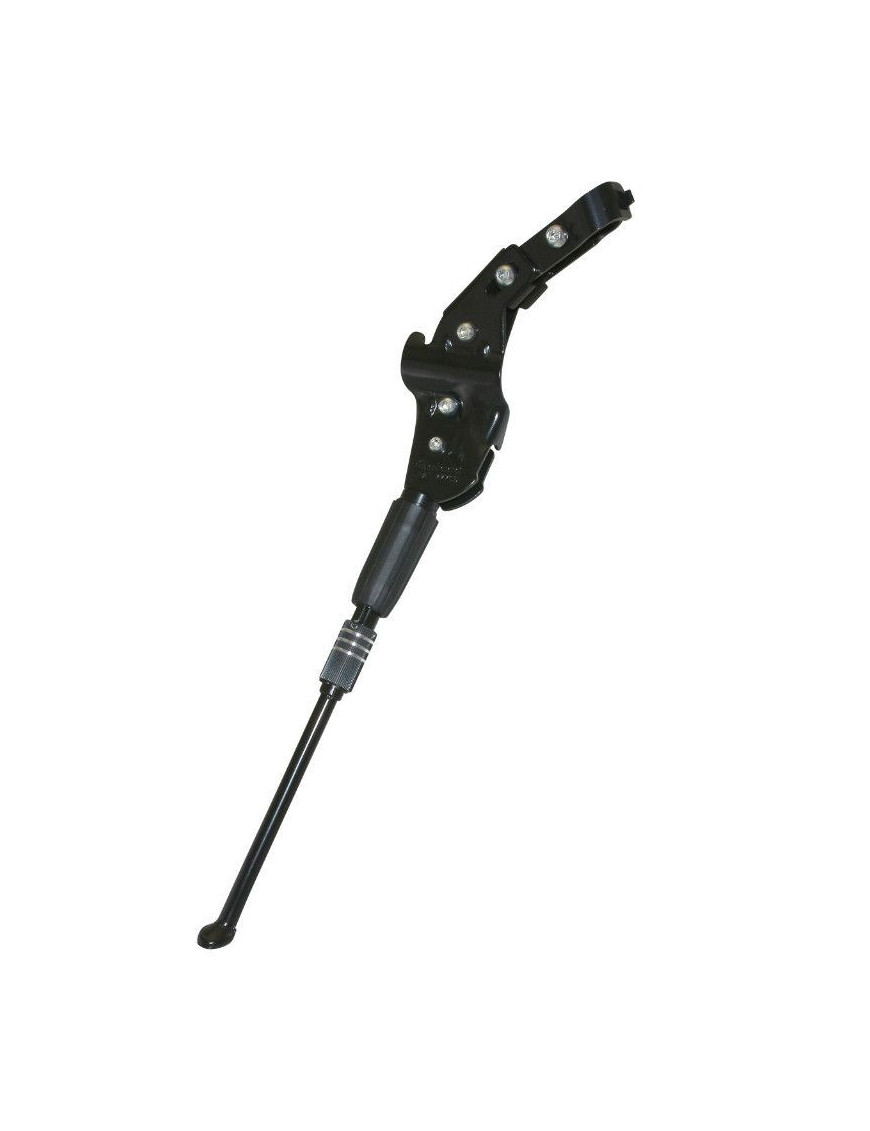 "BEQUILLE VELO LATERALE ARRIERE P2R 24-28"" REGLABLE FIXATION BASE-HAUBAN ALU NOIR (COMPATIBLE DISQUE DE FREIN AR)"