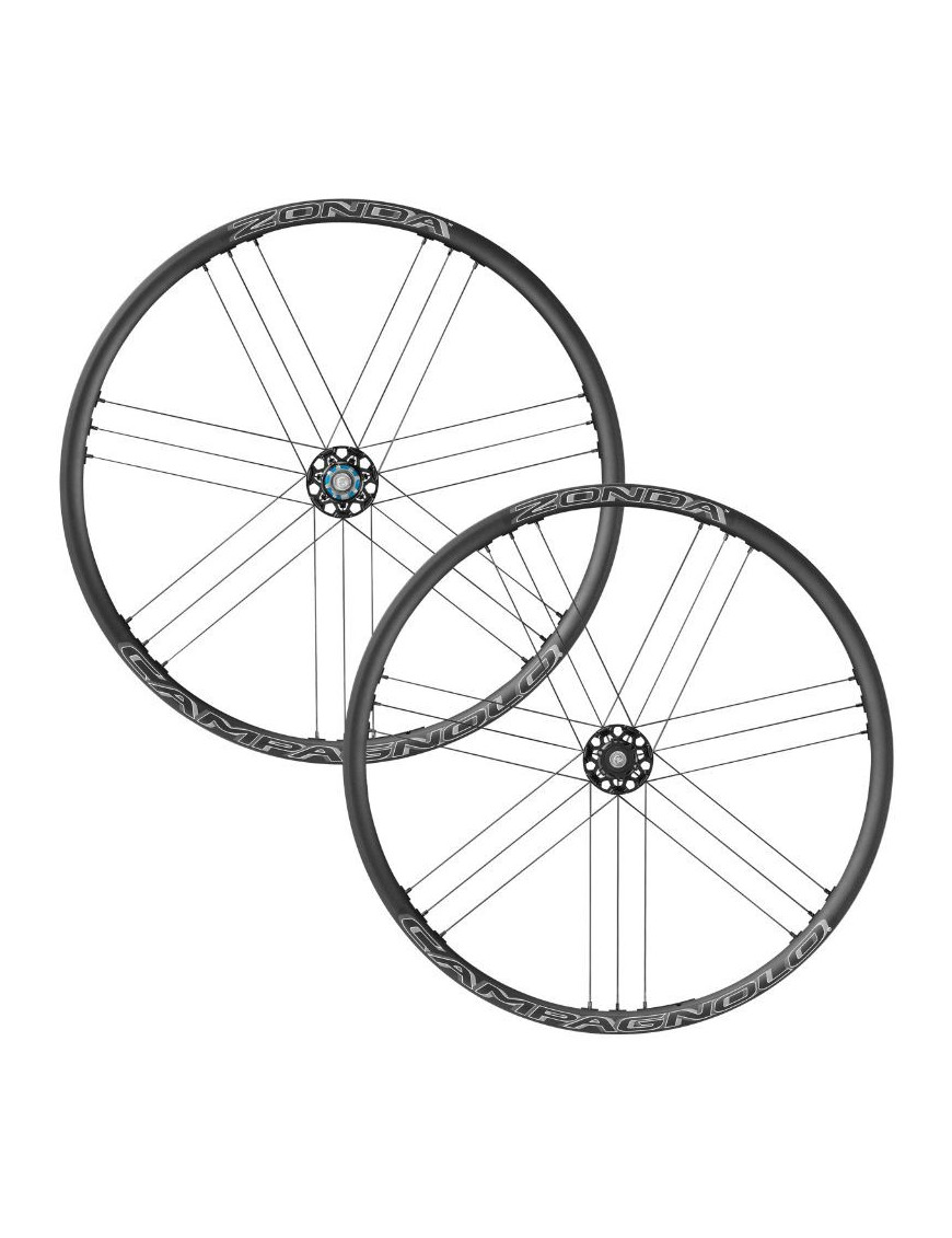 ROUES ROUTE 700 CAMPAGNOLO ZONDA DISC CENTERLOCK NOIR MOYEU ED 12-11-10V. AXE TRAVERSANT ET BLOCAGE RAPIDE (PAIRE)