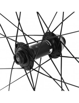 "ROUE VTT 29"" SHIMANO MT500 BOOST DISC CENTERLOCK AVANT NOIR PNEU AXE TRAVERSANT 15-110 - LARGEUR JANTE EXTERIEUR 29.6mm"