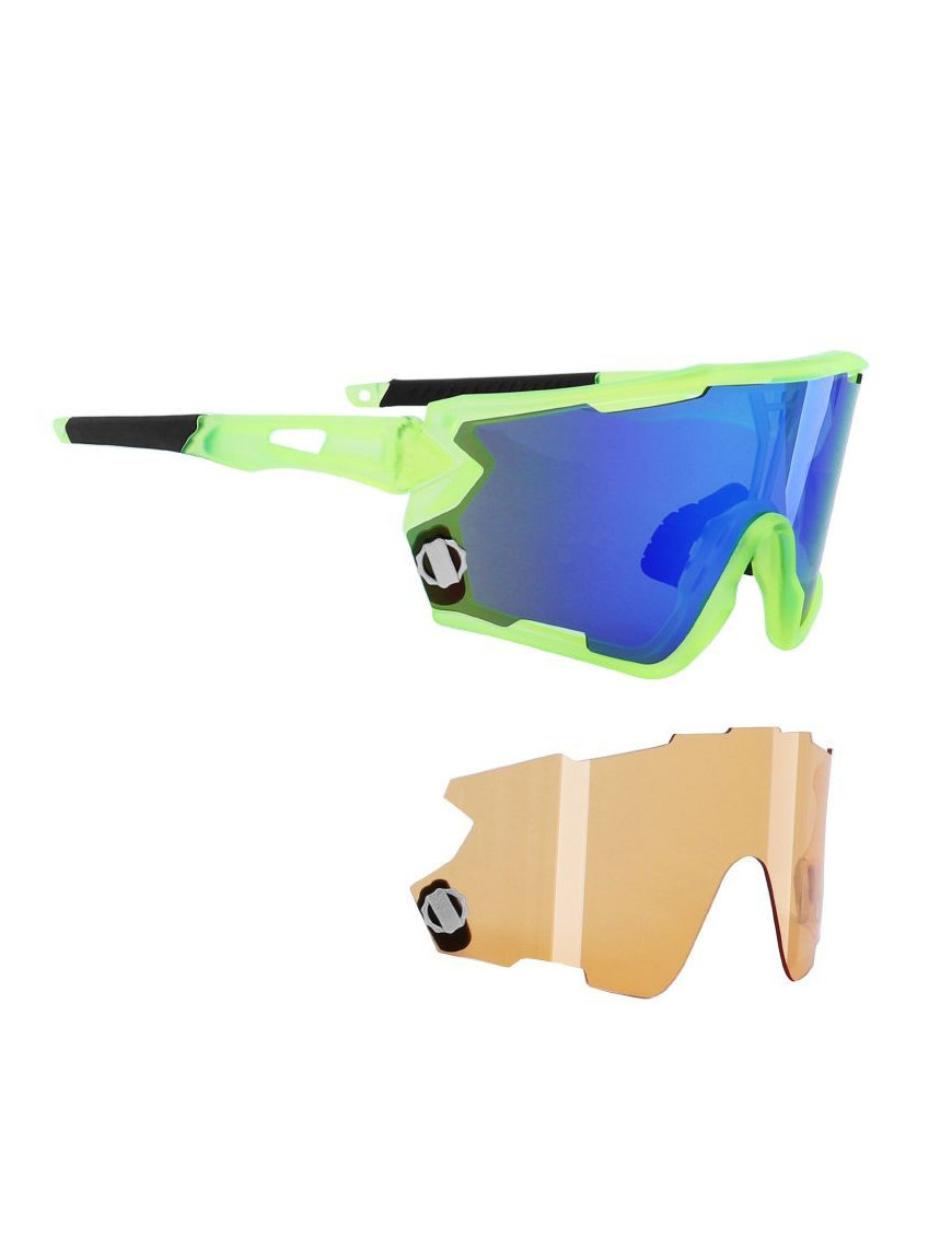 LUNETTES VELO ADULTE NEWTON NAGAS MONTURE JAUNE FLUO (2 VERRES INTERCHANGEABLES SOLAIRE BLEU ET ECLAIRANT ORANGE) LIVRE DANS BO