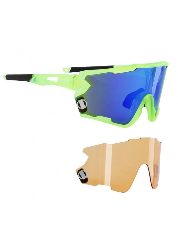 LUNETTES VELO ADULTE NEWTON NAGAS MONTURE JAUNE FLUO (2 VERRES INTERCHANGEABLES SOLAIRE BLEU ET ECLAIRANT ORANGE) LIVRE DANS BO