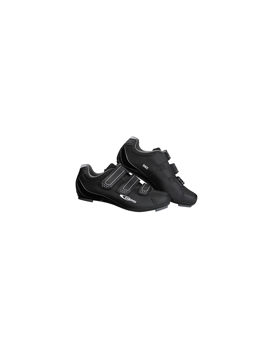 CHAUSSURE ROUTE GES RACE NOIR T46 FIXATION 3 VELCROS COMPATIBLE LOOK-SHIMANO-TIME (PAIRE)