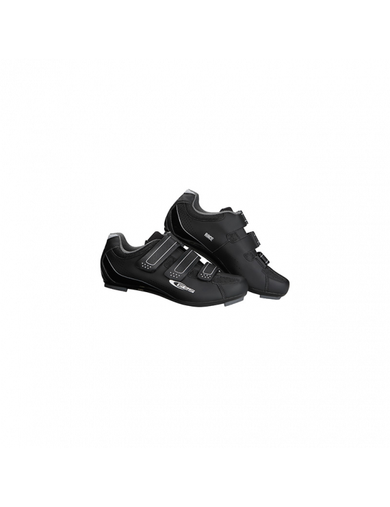 CHAUSSURE ROUTE GES RACE NOIR T46 FIXATION 3 VELCROS COMPATIBLE LOOK-SHIMANO-TIME (PAIRE)