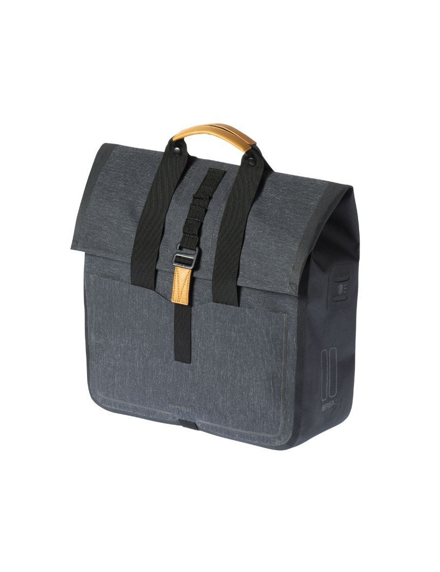 SACOCHE ARRIERE VELO LATERALE BASIL URBAN DRY BUSINESS DROIT-GAUCHE GRIS 25L WATERPROOF FIXATION HOOK-ON (38x15x37cm)