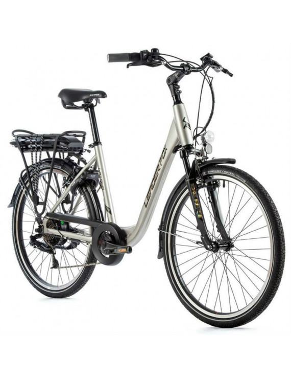 VELO ELECTRIQUE-VAE CITY 26 LEADER FOX LATONA 2022 MIXTE ARGENT 7V MOTEUR ROUE AR BAFANG 36V 45Nm BATTERIE 13Ah (16,5'' - H43cm