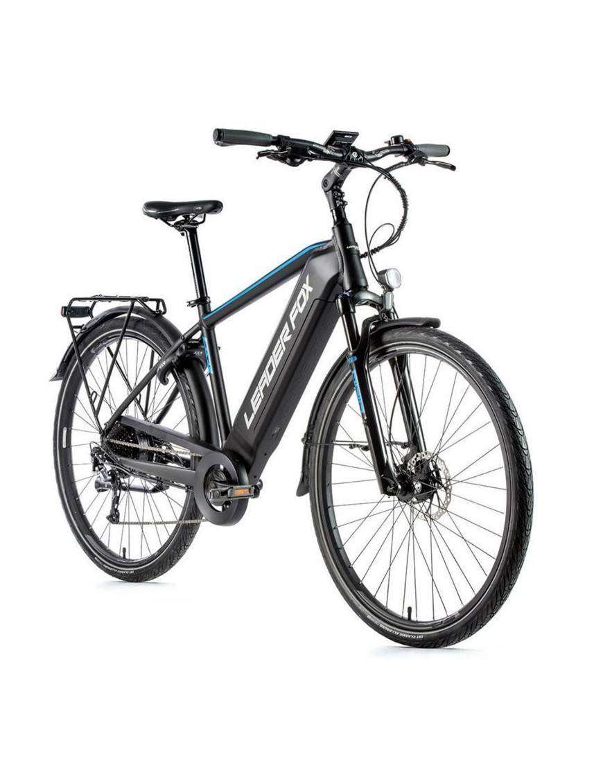 VELO ELECTRIQUE-VAE CITY 28 LEADER FOX SANDY 2021 HOMME NOIR MAT-BLEU 7V MOTEUR ROUE AR BAFANG 36V 45Nm BATTERIE 15Ah (19'' - H