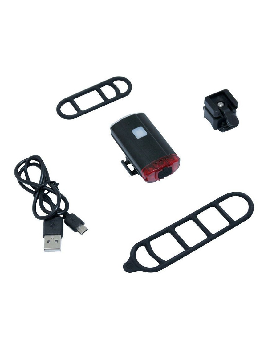 ECLAIRAGE VELO USB AVANT - ARRIERE P2R LED 200 LUMENS (AVANT) POUR CASQUE 3 MODES (AUTONOMIE 2H-5H)