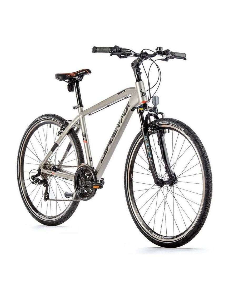 VELO MUSCULAIRE VTC 28 LEADER FOX AWAY 2023 HOMME ARGENT MAT 7V CADRE 22,5 POUCES (TAILLE ADULTE 185cm à 193cm)