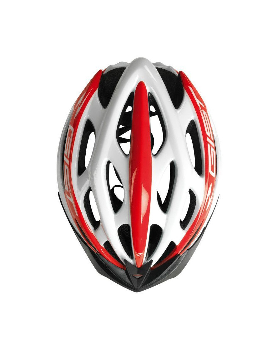 CASQUE VELO ADULTE GIST ROUTE-VTT FASTER BLANC-ROUGE IN-MOLD TAILLE 56-62 REGLAGE MOLETTE 240 g