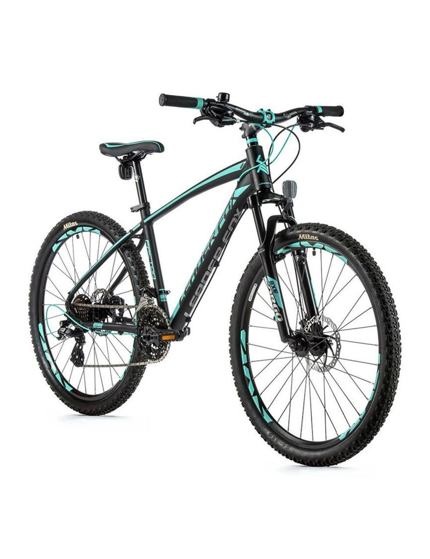 VELO MUSCULAIRE VTT 26 LEADER FOX FACTOR 2022 NOIR MAT-VERT CLAIR 7 V CADRE ALU 14 POUCES (TAILLE ADULTE 150 à 158 cm)