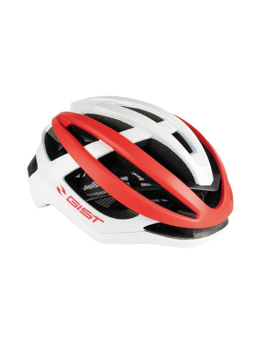 CASQUE VELO ADULTE GIST ROUTE SONAR BLANC-ROUGE FULL IN-MOLD TAILLE 54-59 REGLAGE MOLETTE