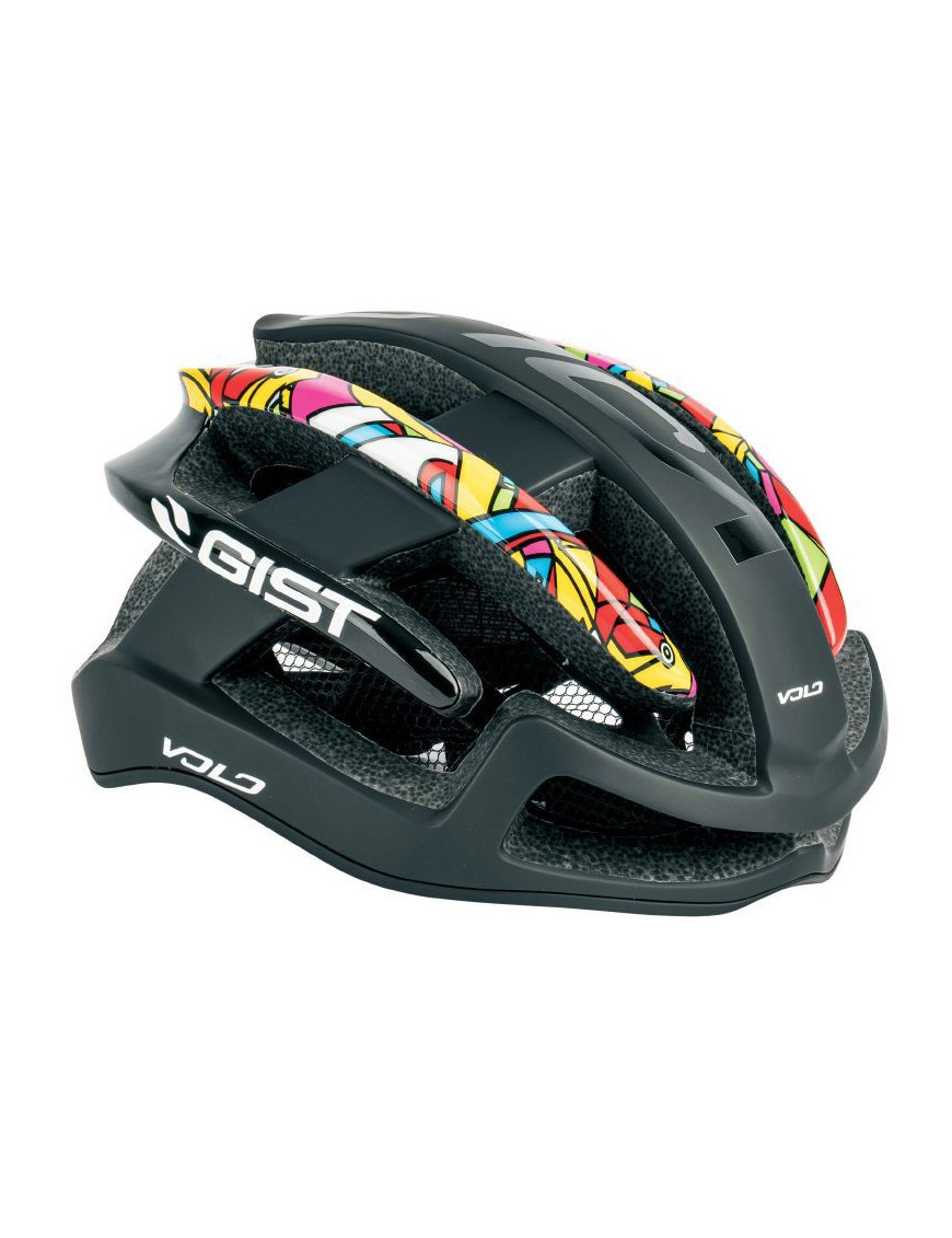 CASQUE VELO ADULTE GIST ROUTE VOLO NOIR MAT-POP ART FULL IN-MOLD TAILLE 52-56 REGLAGE MOLETTE 210GRS